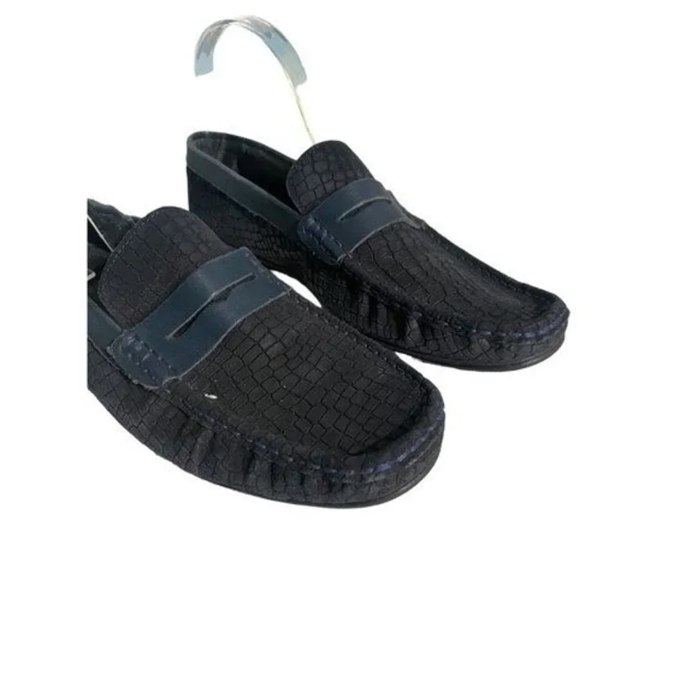 Martinetto Mens‎ Black Snakeskin Embossed Leather Loafers Slip On Shoes 42